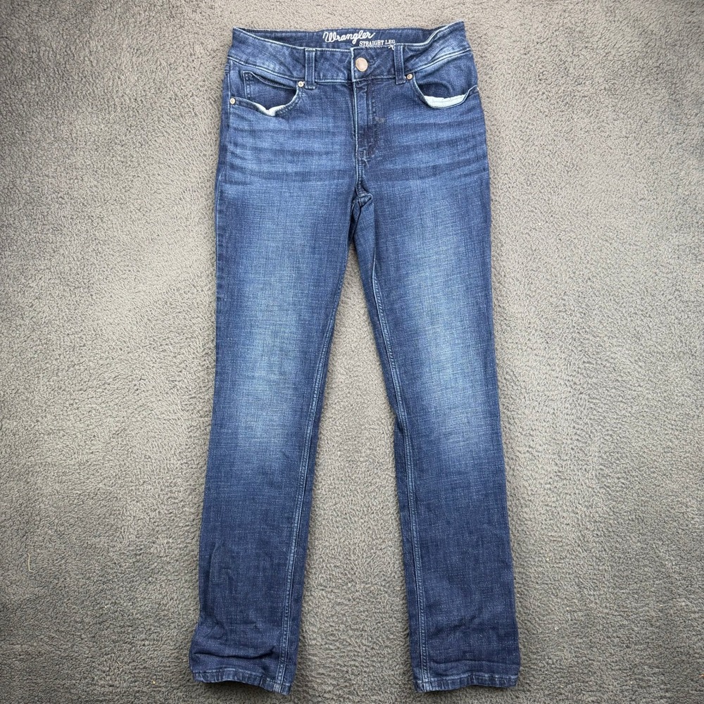 Wrangler Women 9x34 Straight Leg Blue Denim Jeans 1009MWTDS Mid Rise Dark Wash